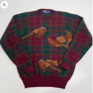 RARE Vintage Ralph Lauren Pheasant Tartan Plaid Sweater